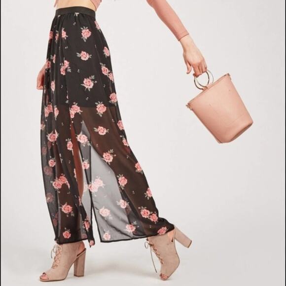 H&M Black Floral Chiffon Sheer High Waisted Maxi Skirt - Picture 1 of 7